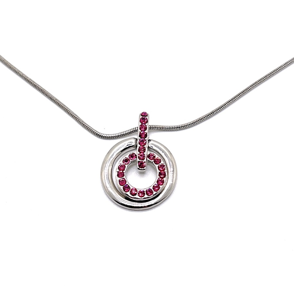 Silver Tone and Pink Circle Necklace